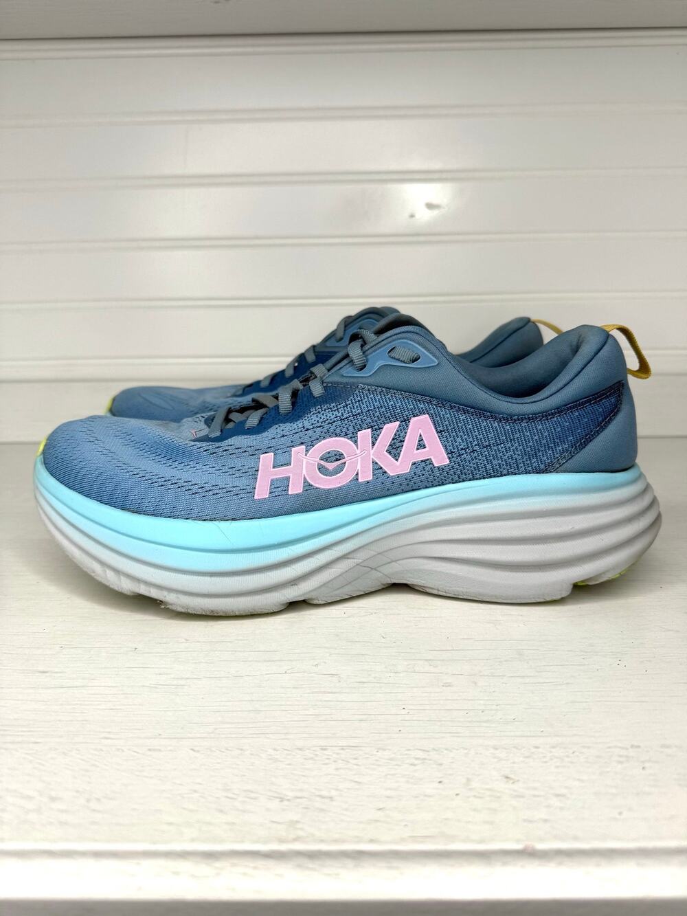 HOKA Bondi 8 Women’s 10.5 B Blue Pink Running Walking Shoes 1127952 SSK